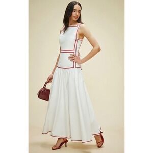 COMMENSE White Red Heart Embroidered Sleeveless Maxi Dress Square Neck Size M
